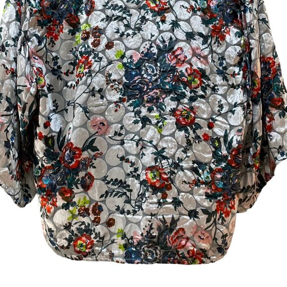 Maeve Umi Wrap Blouse Top Velvet Burnout Floral Kimono Sleeves Size XSmall - Picture 10 of 13